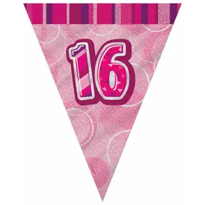 Unique Party Foil 16th Birthday Bunting Glitz Pink (One Size)