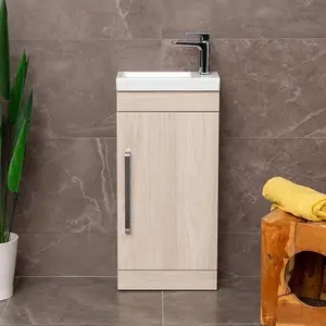 Novela 400mm Floorstanding Cloakroom Vanity Unit in Light Wood