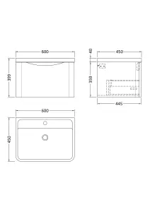 Wall Hung 1 Drawer Vanity Basin Unit with Polymarble Basin, 600mm - Satin Grey