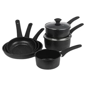 URBNCHEF 24cm Diameter 6 Pcs Pots Saucepans Milk Pans 3 Frying Pans Forged Carbon Induction Cookware Set