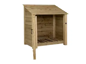 Wooden log store with door W-119cm, H-126cm, D-88cm - natural (light green) finish