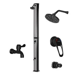 Surya Silver - Solar Garden Shower 35l Made Of Pvc. Solar Heated Shower Outdoor Shower With Steel Fittings And Swivel Shower Head. Colour Silver And Matt Black. Silver