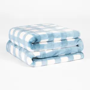 Ultra Soft Fleece Throw Over Blanket Sofa Check Gingham, Blue - 120 x 150cm