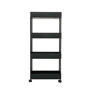 4 Tiers Black Plastic Kitchen Shelf Bathroom Storage Rack