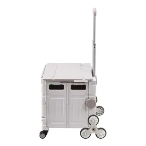 Outdoor White Collapsible Rolling Protable Crate with Adjustable Handle 43.5cm W