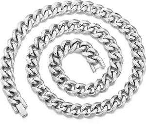 Men's 12mm Stainless Steel 18-24 Inch Cuban Curb Chain Necklace By Philip Jones Jewellery 22 Inch