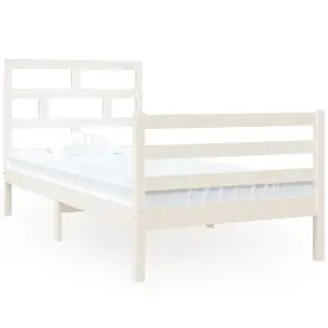 Berkfield Bed Frame White Solid Wood 90x200 cm 3FT Single