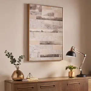 Rose Gold/ Grey Marble Quartz Dimension Hand Painted Abstract Framed Canvas