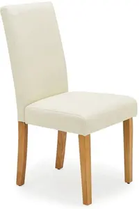 Dunelm Hugo Set Of 2 Dining Chairs, Faux Leather, Modern, Natural, Cream, Faux Leather/Rubberwood/Wood