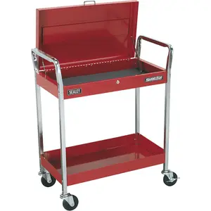 Heavy Duty 2 Level Lockable Workshop Trolley - 80kg Capacity - Red