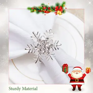 Snowflakes Design Napkin Holder Rings Serviettes Buckles for Christmas Table Décor, Silver, 4pcs