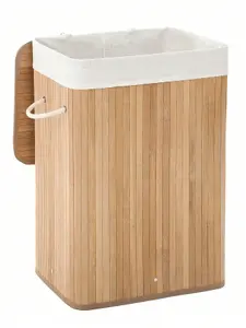 SONGMICS Bamboo Laundry Basket, XL Foldable Storage Hamper With Removable Washable Lining, 72L, 40 X 30 X 60 Cm, Natural