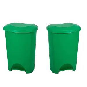 2x  Green 50 Litre Strong Plastic Hard Wearing Coloured Recycling Bins Complete With Lids