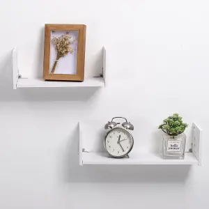 Set of 2 White Modern U Shape Wall Floating Shelves Display Rack Hanging Shelves for Wall Decor