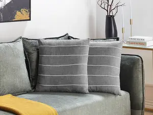 Set of 2 Cushions MILAS Linen 50 x 50 cm Striped Embroidery Grey