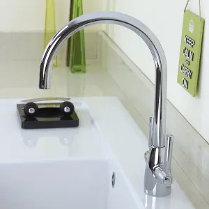 Astini Rumba Brushed Steel Twin Lever Kitchen Sink Mixer Tap