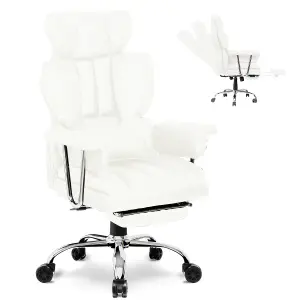 Ergonomic Leather Office Chair with Footrest-White