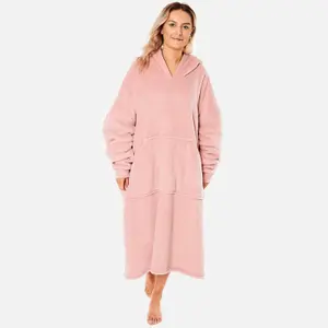 Sienna Long Hoodie Blanket Soft Sherpa Fleece Oversized Sweatshirt - Blush