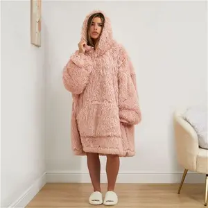 Sienna Fluffy Hoodie Blanket - Blush