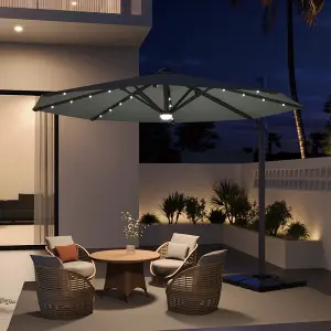 3M Round Cantilever Parasol with Solar Light and Parasol Base