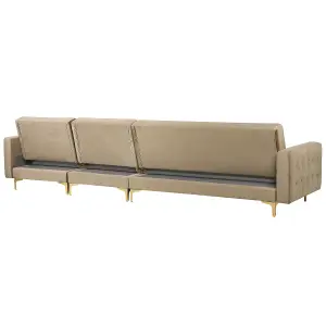 Corner Sofa with Ottoman ABERDEEN Sand Beige Velvet Left Hand