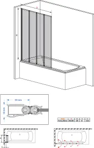 Rinse 850x1400mm Bathroom 4 Folding Panel Bath Shower Screen 4mm Self Clear Glass Pivot Door Reversible Black