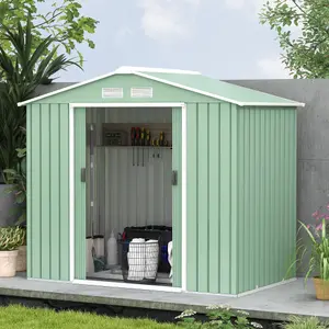 Outsunny 7 x 4ft Garden Shed Storage with Foundation Kit and Vents Light Green