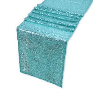 Neel Blue 11x108 Inch Shimmer Sequin Table Runner Glitter Fabric, Turquoise