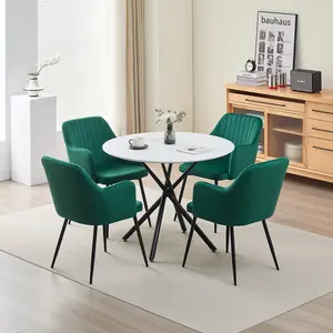 Seattle Dining Table with 4 Green Charlotte Velvet Chairs