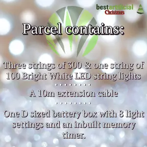 Bright White with Clear Cable Connectable Indoor & Outdoor Waterproof LED String Lights (1000 LED's (100m), Battery Box)