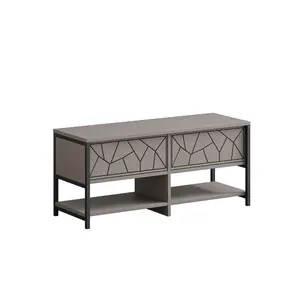 Decortie Modern Inola Shoe Bench Mocha Grey Engineered Wood Geometric Laser-Cut Shape 2-Door Cupboard 105(W)cm Metal Legs Hallway