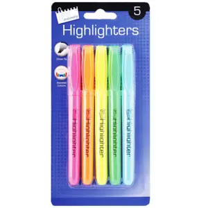 Just Stationery Bright Chisel Tip Highlighter Pens (Pack Of 5) Multicoloured (One Size)