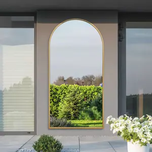 MirrorOutlet - The Arcus - Gold Framed Arched Leaner/Wall Garden Mirror 79" x 39" (200 x 100 cm)