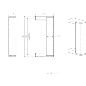 4x Square Section Bar Pull Handle 175 x 15mm 160mm Fixing Centres Satin Nickel