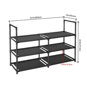 3-Tier Large Open-Style Shoe Rack in Black, Assembly Required