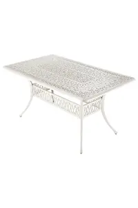 150 x 90cm Cast Aluminum Outdoor Patio Garden Table with Unique Hollow Design and Umbrella Hole, White