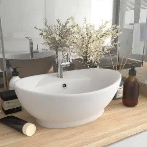 Berkfield Luxury Basin Overflow Oval Matt White 58.5x39 cm Ceramic