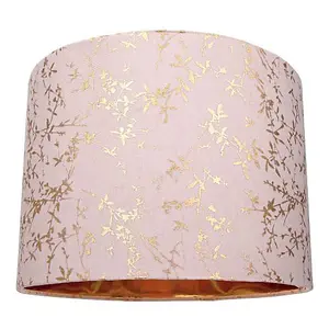 Modern Soft Pink Cotton Fabric 10 Lamp Shade with Gold Foil Floral Decoration