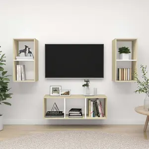 Berkfield 3 Piece TV Cabinet Set White and Sonoma Oak Engineered Wood