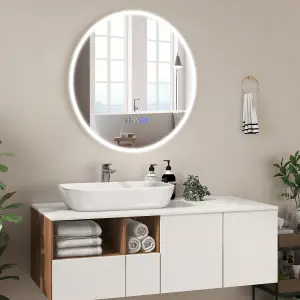 Costway 60 x 60cm LED Bathroom Mirror Wall Mounted Round Mirror w/3-Color Lights