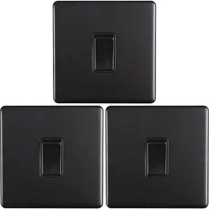 3 PACK 1 Gang Single Light Switch SCREWLESS MATT BLACK 2 Way 10A Slim Rocker