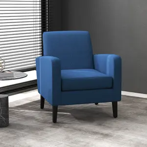 HOMCOM Modern Armchair Accent Chair with Rubber Wood Legs for Bedroom Blue