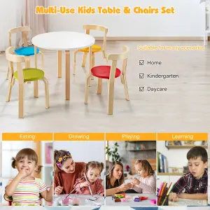 Costway 5-Piece Kids Table and Chair Set Children Wooden Activity Table 4 Curved Chairs