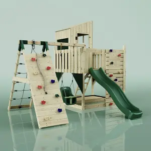 PolarPlay Kids Climbing Tower & Playhouse with Swing and Slide - Climb & Swing Yaalon Green