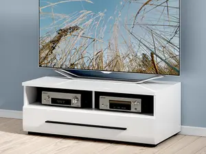 White Gloss TV Cabinet Unit Entertainment Stand Drawer 100 cm Black Accent Fever