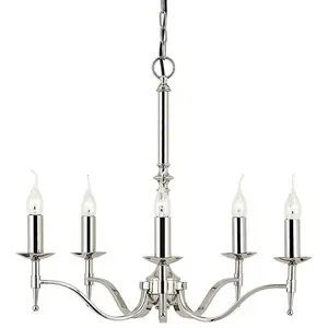 Avery Ceiling Pendant Chandelier Light 5 Lamp Bright Nickel Curved Candelabra