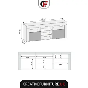 Pulse TV Unit 145cm Dark Grey High Gloss Doors with LED Lighting - Creative Furniture