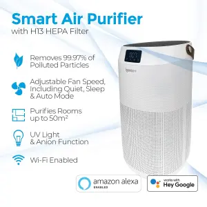 Igenix IGPK27 Smart WIFI Air Purifier with Smart Features, 2 H13 HEPA Filters Included