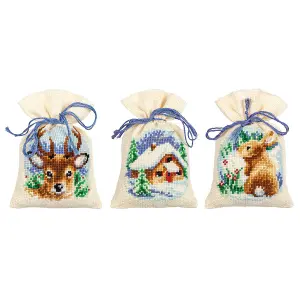 PPBAG PK3 WNTR TIME - Counted Cross Stitch Kit: Gift Bags: Wintertime: Set of 3 - Vervaco