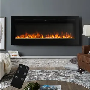 Black Electric Fire Wall Mounted or Inset Fireplace 12 Flame Colors with Remote Control 50 Inch